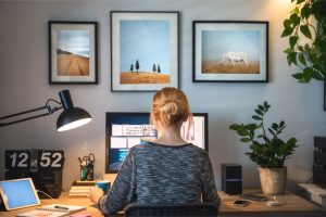woman working at desk at home